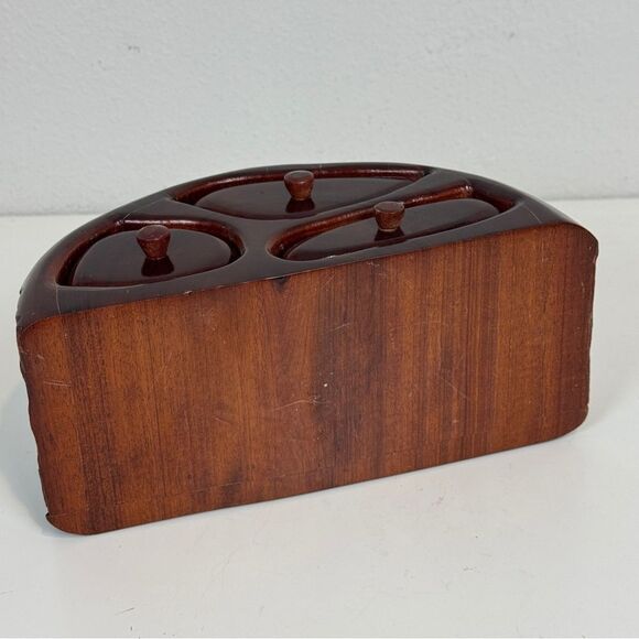 Vintage Handmade Burl Wood 3 Drawer Trinket Box - Picture 5 of 10